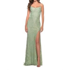 NEW LA FEMME modified squareneck prom dress in sage